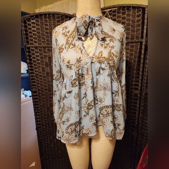 American Eagle Outfitters Blue and Brown Floral Blouse - Picture 1 of 5